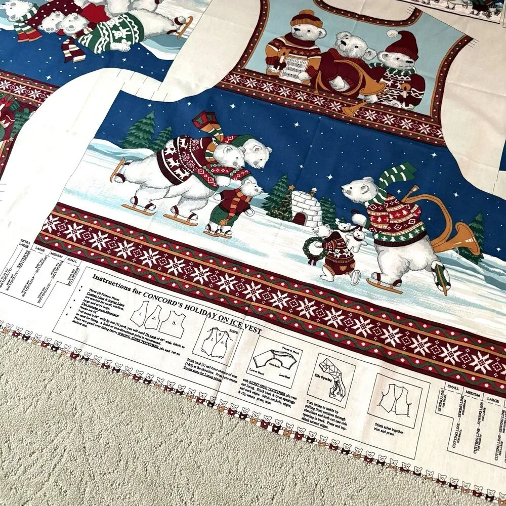 Vtg Concord Cut &Sew Panel Holiday on Ice Skating Polar Bears Adult Vest S-XL